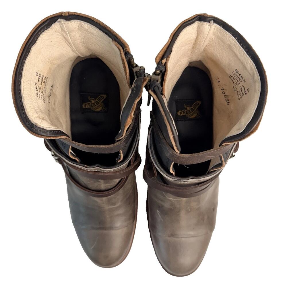 Freebird by Steven Crue Boots 11 Grey Leather Strap Zip Distressed Bootie EUC - Picture 8 of 9